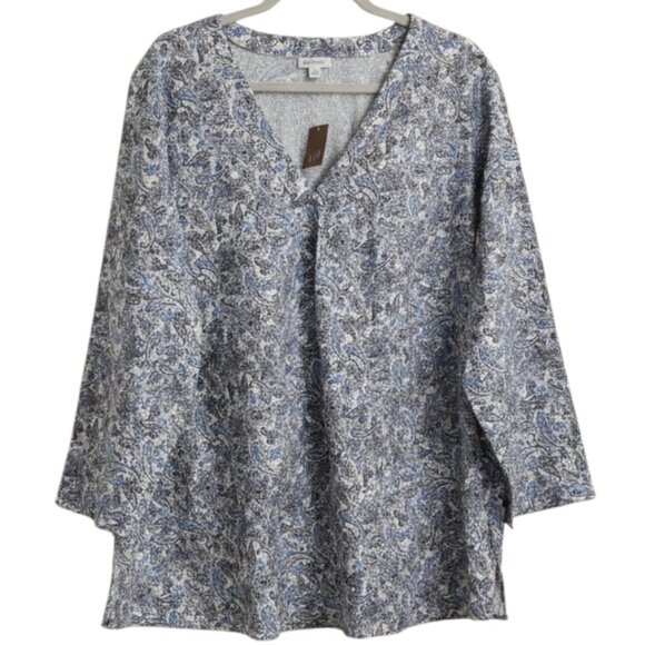 J. Jill Tops - J Jill Non Iron Collection Tunic Top Blouse Shirt Paisley Blue Cream 2X NWT